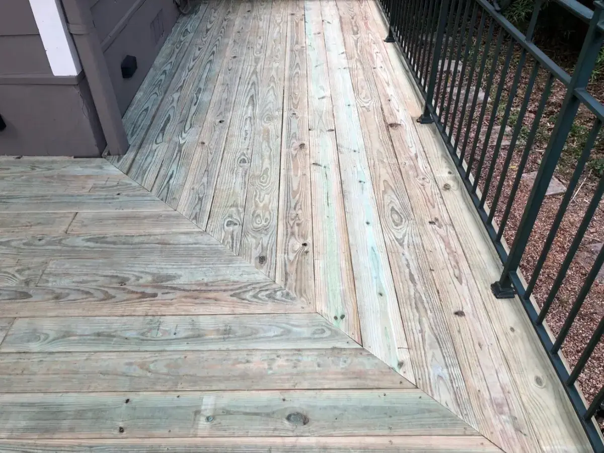 Wood deck with a diagonal board detail