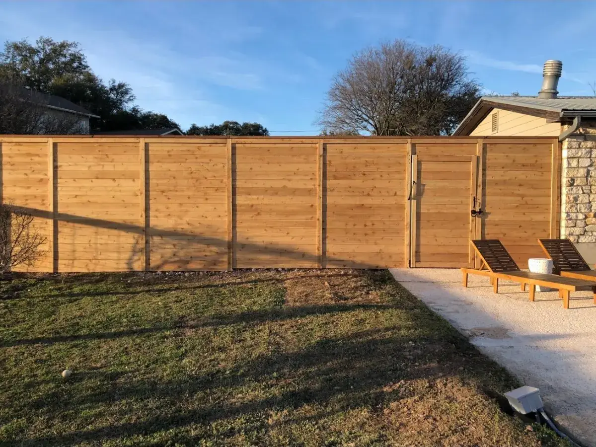 Horizontal cedar fence and matching gate